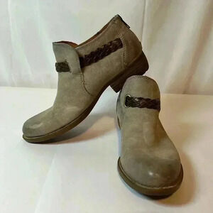 BORN Womens Sylvia Ankle Bootie Tan Leather Brown Braid Accent Back Zip Size 7.5